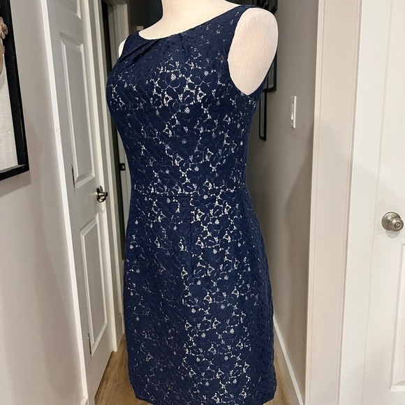 JASMINE lace over navy sleeves mini dress with back cut out - Picture 9 of 16
